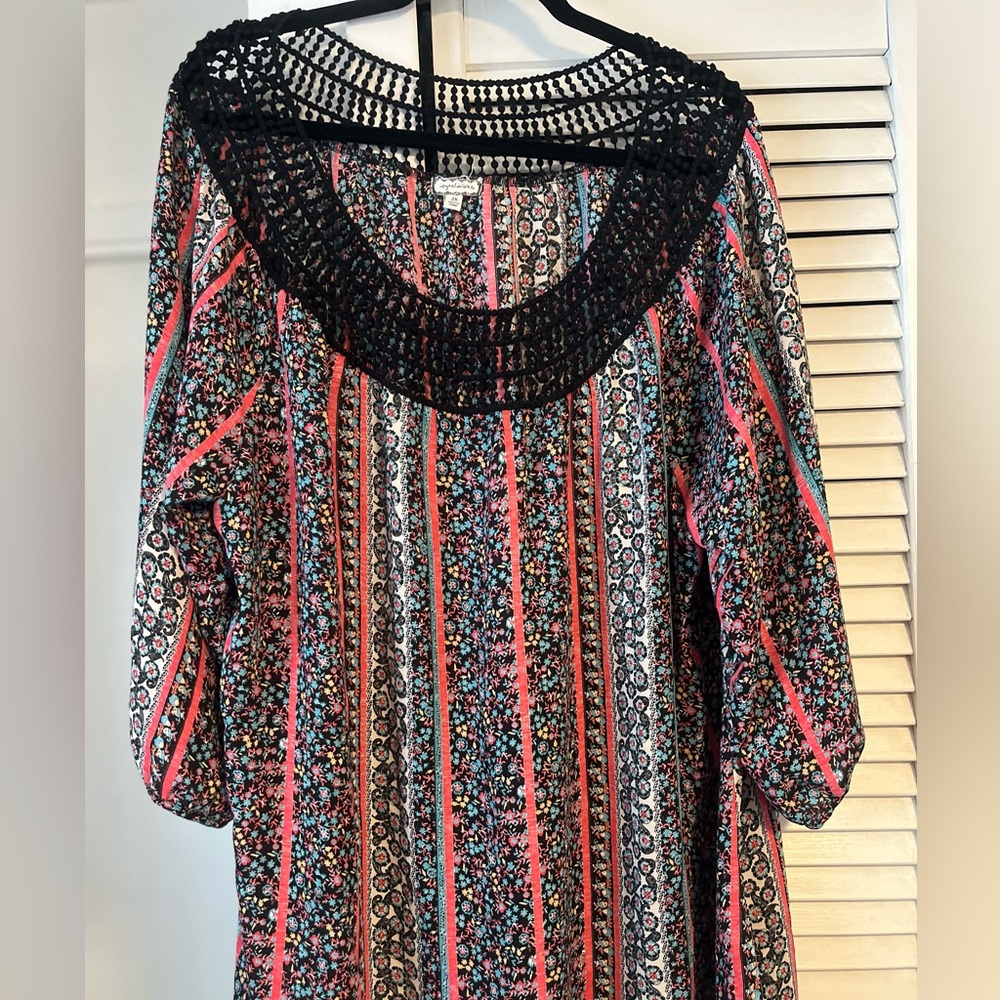 Colorful Polyester Top with Lace Trimmed Neckline